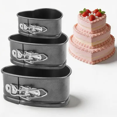 Obrázok produktu pre Tortové formy 3 kusy 20/22/24 cm, v tvare srdca, uhlíková oceľ, nepřilnavé dno, na pečenie