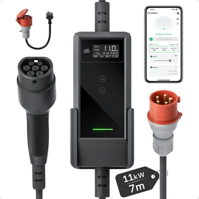 Produktbild von Ladekabel für Elektroautos, 11 kW, 7 Meter - Typ 2 - 3-phasig, 16A - IP66, wasserdicht - Mobile Wallbox