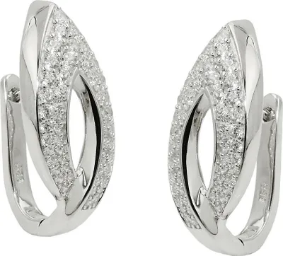 Produktbild von Ohrringe Creolen 26x11mm mit Zirkonia 925 Silber rhodiniert Ohrschmuck