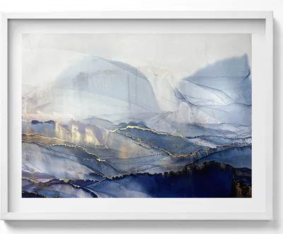 Produktbild von Abstrakt mit Gold– Wandbild mit Rahmen – Gerahmtes Bild  – Wanddekoration – 80x60 cm –  Weiß Rahmen