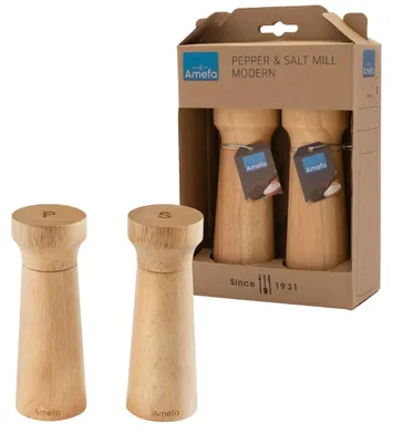 Salz- und Pfeffermühlen-Set, 2 Stück, 15 cm, Keramikmahlwerk, braun, Holz