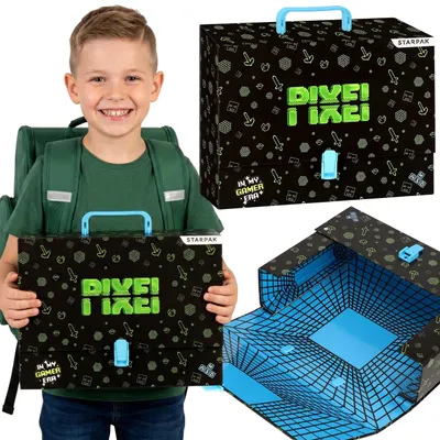 Produktbild von PIXEL dicke XXL-Schulmappe mit Griff für Jungen, stabil, A4, 9 cm, für Bastelprojekte, Gamer-Design