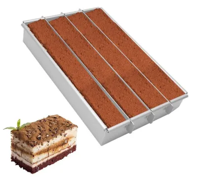 Obrázek produktu pro Forma na tiramisu, obdélníková, se 4 oddíly, z hliníku, rozměry 25 x 15,8 x 4 cm