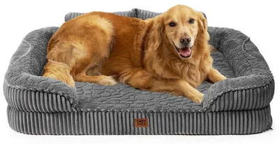 Produktbild von Orthopädisches Hundebett Groß Hunde 107x76cm Grau mit Nackenstütze & wasserdichtem Bezug