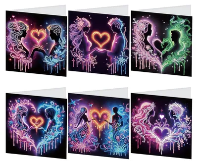 Diamond Painting Wenskaarten Set 6 Stück mit Umschlägen