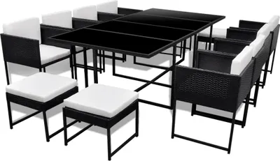 Produktbild von vidaXL 13-tlg. Garten-Essgruppe mit Auflagen Poly Rattan Schwarz