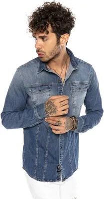Produktbild von Red Bridge Herren Jeanshemd Freizeit- Hemd Premium Denim Vertical Stitch