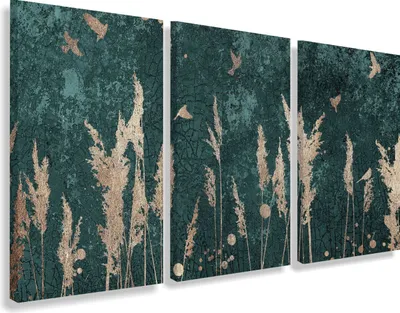 Produktbild von Wandbild Triptychon für Wohnzimmer Moderner Grüner Stein Marmor 60x120 cm