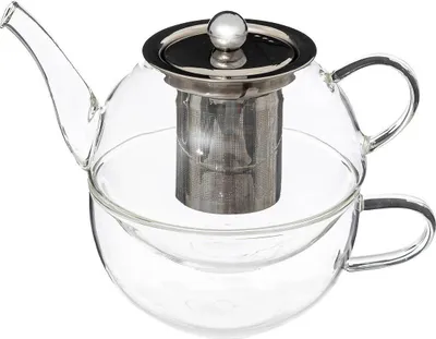 Produktbild von Teekanne mit Teesieb und Tasse, aus Glas