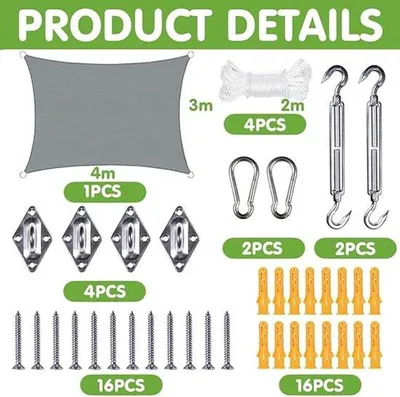 Produktbild von Schattenplane 3x4m für Garten, Balkon, Terrasse, Camping, UV-Schutz