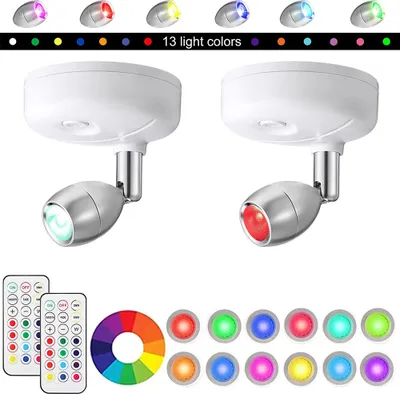 Produktbild von 2x LED bodové svítidlo na baterie, vnitřní LED nástěnné světlo bezdrátové, RGB nástěnné bodové svítidlo s vypínačem, osvětlení bez elektřiny pro schodiště stěnu kuchyňské linky