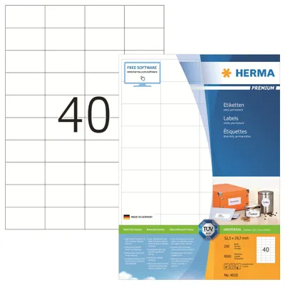 Produktbild von Etiketten Premium A4, weiß 52,5x29,7 mm Papier matt 8000 St.