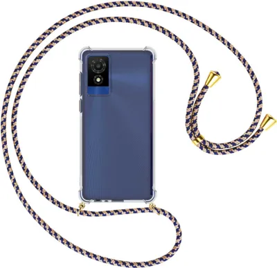 Produktbild von Handykette Backcover-Schutzhülle mit Band (Metall goldfarben) für TCL 501 4G - blau+beige