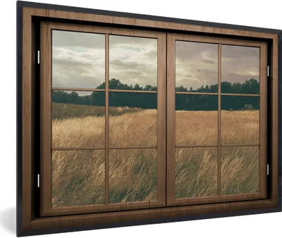 Produktbild von MuchoWow® MuchoWow® Gerahmtes Poster Blick durch - Fenster - Weizenfeld 90x60 cm - Poster mit zchwarzem Bilderrahmen - Fotorahmen - Foto-Plakat