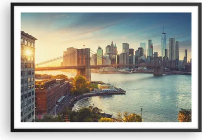 Produktbild von Gerahmtes Poster - Schwarzer Rahmen - New York Brücke - 91,5x61 cm - Wand Bild - Wanddeko - Wandbilder - Kunstposter - Wandposter - Bilderrahmen - Bilder - Kunstdruck - Wandbild - P2BAA91x61-4047