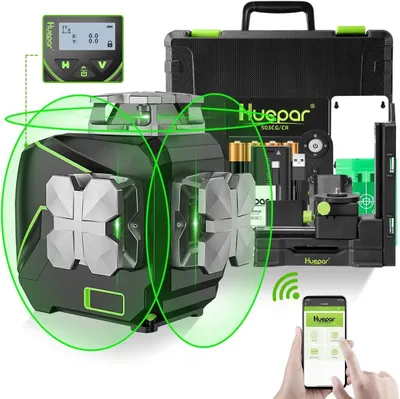 Immagine prodotto di Huepar S03CG laser 3D a croce 3x360 gradi verde, display LCD, Bluetooth, custodia
