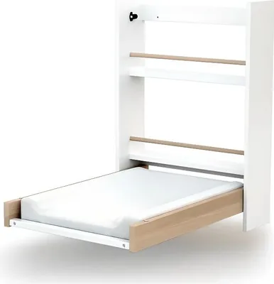 Produktbild von AT4 - ESSENTIEL Wandwickeltisch Weiß und lackierte Buche | Offene Maße (L x B x H): 56 x 77,5 x 78 cm | Zusammengeklappt (L x B x H): 56 x 18 x 78 cm | 2 Lagerregale | Einfach zu verwenden