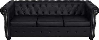 Produktbild von vidaXL 3-osobowa sofa Chesterfield ze sztucznej skóry, czarna