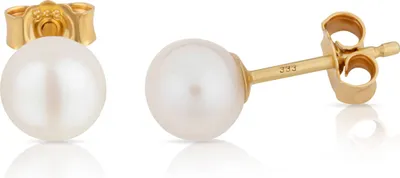 Produktbild von Paar 6mm echte Süßwasserperle Ohrstecker 333 Gelb Gold 8 Karat Perlen Ohrringe