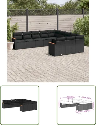 Produktbild von The Living Store 11-tlg. Garten-Sofagarnitur mit Kissen Schwarz Poly Rattan