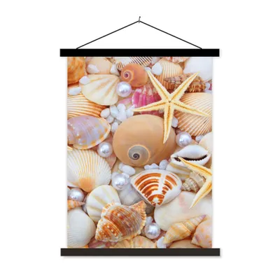 Produktbild von MuchoWow® Textilposter Muscheln - Perlen - Seesterne - Strand 90x120 cm mit schwarzem Rahmen - Dekoration