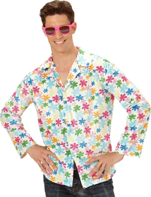 Produktbild von Hippie Flower Shirt - Hippie Blumenhemd - weißer Grundton Gr. M/L weißer Grundton