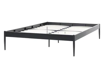 Obrázek produktu pro BELIANI Postel černá kovová 140 x 200 cm lamely z překližky minimalistický industriální design ložnice