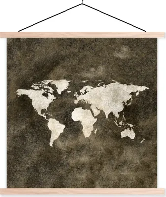 Produktbild von MuchoWow® Textilposter Weltkarte - Retro - Gold 40x40 cm mit holzfarbenen Rahmen - Posterleiste