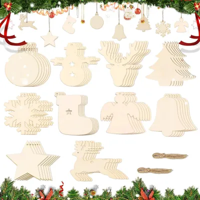 Immagine prodotto di Decorazioni natalizie in legno, confezione da 60 pezzi, ornamenti per l'albero di Natale