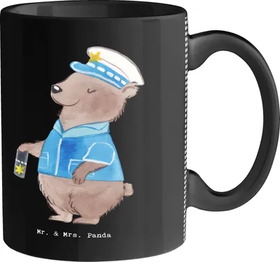 Produktbild von Mr. & Mrs. Panda Becher Polizistin Herz - Schwarz - Geschenk, Kaffeetasse, Tasse, Kaffeebecher, Polizei, Teetasse, Studium, Cop, Pott, Trinkbecher