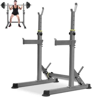 Productafbeelding van Verstelbaar Squat Rek - Halterrek Fitness - Kracht Training - 13 Positie Hoogte Verstelbaar - 700 Lbs Belasting - Zwart