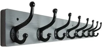 Immagine prodotto di Ganci a parete in legno con 8 ganci in ghisa - Appendiabiti da parete per giacche