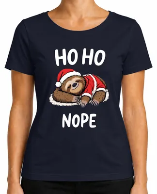 Immagine prodotto di HO HO NOPE Cappello di Natale del bradipo che dorme Regalo divertente Maglietta da donna, marina, XXL