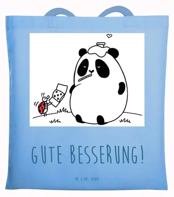 Produktbild von Mr. & Mrs. Panda Tote Bag Panda Gute Besserung - Sky Blue - Geschenk, Laptoptasche, Schultasche, Tasche, Uni, Tragetasche