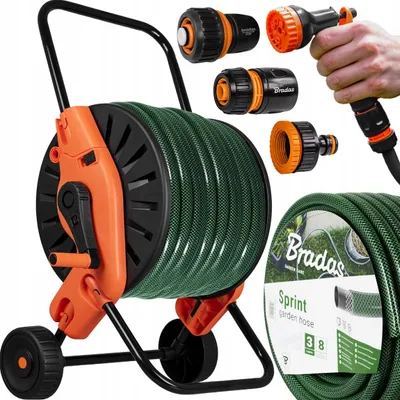 Zdjęcie produktu dla Zestaw Bradas wąż ogrodowy Sprint 1/2" 50m | pistolet, złącza + mini wózek