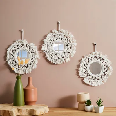 Image de Miroir - HOME DECO FACTORY - Boho - Beige - 28 cm