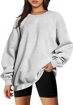 Produktbild von ASKSA Damen Sweatshirts Basic Rundhals Langarmshirt Loose Fleece Pullover Casual Oberteile Tops, Hellgrau, XL