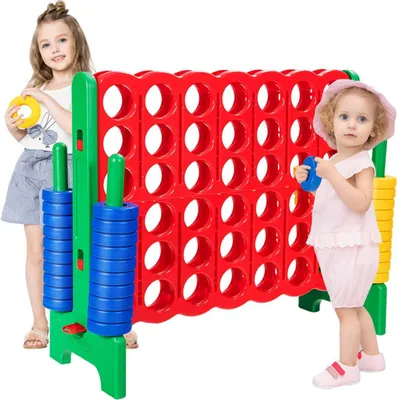 Produktbild von GOPLUS 4 Gewinnt Strategiespiel, aus PE & PP, für 2 Spieler, 4 Gewinnt Rasterwand, mit 42 Schachfiguren, 4 In Einer Reihe, für Kinder & Erwachsene (Grün)