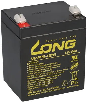 Immagine prodotto di Batteria al piombo AGM Kung Long WP5-12E, 12V, 5Ah, con morsetto F2 da 6,3 mm, adatta per cicli di carica/scarica