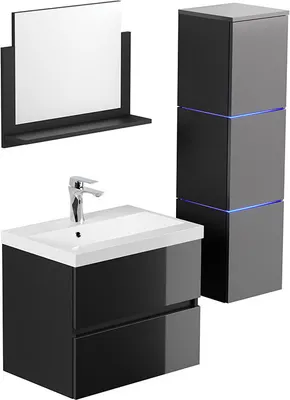 Image de Home Deluxe - Ensemble de meubles de salle de bain - WANGEROOGE Deluxe - Taille : L, Couleur : noir, Largeur lavabo : environ 60 cm I Meuble de salle de bain lavabo