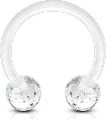 Produktbild von viva-adorno 1,2mm Hufeisen Piercing Lippenpiercing Augenbrauenpiercing Glitter Glitzer Kugeln Kunststoff Kunststoff verschiedene Farben Z528,klar