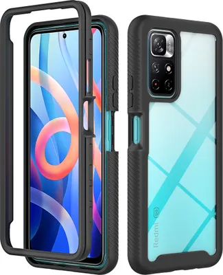 Produktbild von Redmi Note 11 5G Hülle, Hybrid Transparente Rückseite Robust TPU Bumper Rutschfest Stoßfest Ganzkörper Schutzhülle für Xiaomi Redmi Note 11 5G Schwarz