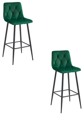 Image de Lot de 2 tabourets de bar Nado en velours vert foncé et acier