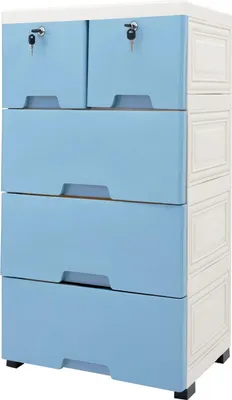 Immagine prodotto di Carrello portaoggetti - Contenitore su ruote - 5 ripiani - 6 cassetti - Plastica PP - Portata 25 kg - Per giocattoli, vestiti, cosmetici - Blu