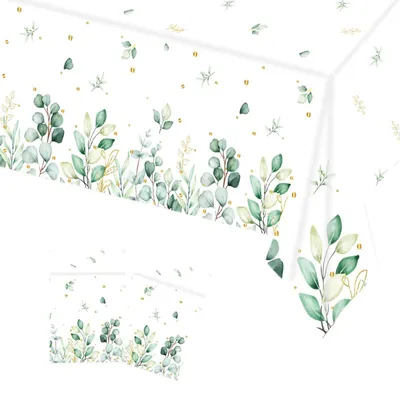 Immagine prodotto di Tovaglia verde salvia, 2 pezzi, 137x274 cm, in plastica, lavabile, motivo foglie di eucalipto