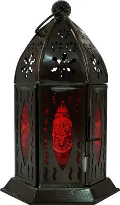 Produktbild von Orientalische Metall/Glas Laterne in Marrokanischem Design, Windlicht ., Mehrfarbig, Glas,Metall,Eisen, Farbe: Rot, 18*10*10 cm