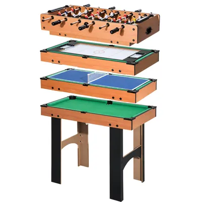Produktbild von Moonbite Multispieltisch 4 in 1, Kicker Airhockey Tischtennis Billard, stabiler Spieltisch mit Querstreben für Spieleabende, MDF-Platte, Naturholz