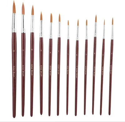 Produktbild von 12pcs Wein Red Nylon Haare Zeichnung Pinselkunst Malerei Set -Werkzeug (Runde)