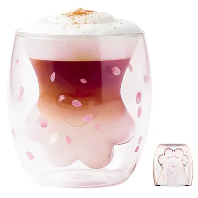 Obrázek produktu pro Termo sklenice KOČIČÍ TLAPKA s dvojitou stěnou HRNEK NA KÁVU ČAJ LATTE 250ML Bezpečné použití, Bez BPA, Myčka nádobí, Dárek, Izolace, Design