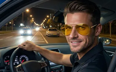 Produktbild von GKA Pilotenbrille Nachtsichtbrille für Autofahrer gold Metall Rahmen Nachtfahrbrille Nachtbrille